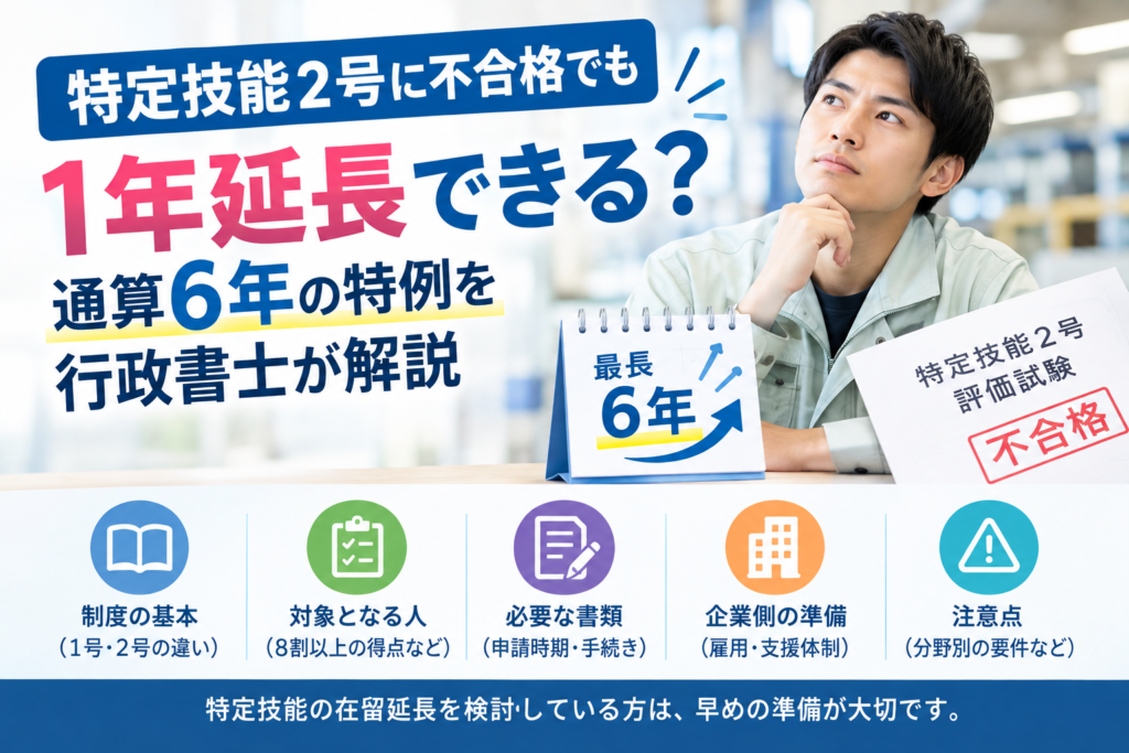 【特定技能2号に不合格でも大丈夫？】特定技能1号を「通算6年」まで延長できる特例とは